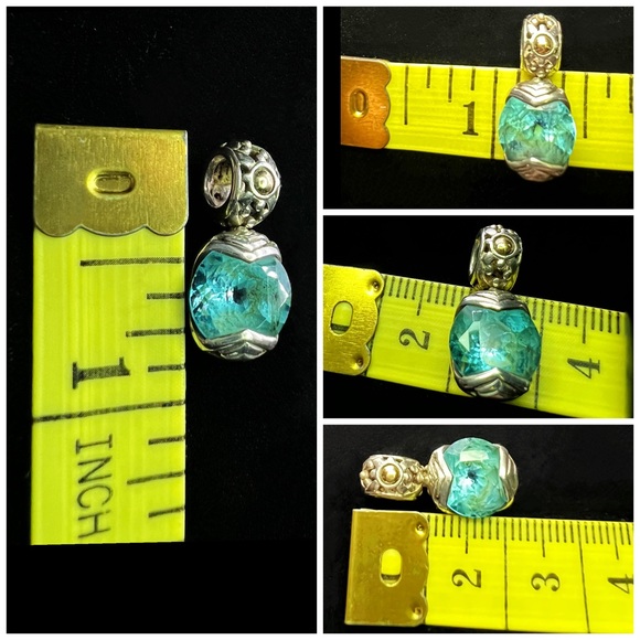 Blueish Green Topaz Sterling 18K Charm Enhancer Pendant - Picture 6 of 7